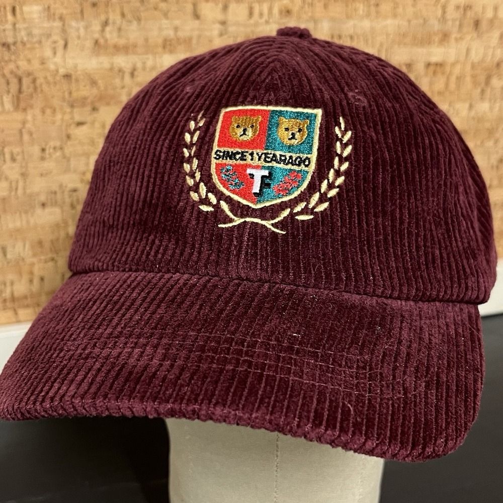 Teddy‎ Fresh Year Cap 1 Burgandy Corduroy Embroidered Strapback Adjustable Hat